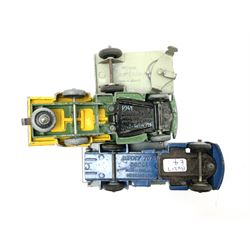 Dinky - six unboxed and playworn early die-cast commercial vehicles including French made Studebaker M16 covered wagon, Trojan Oxo van, B.E.V. Truck, Dodge Tipper, Royal Mail Van etc (6)