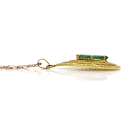  18ct gold pear shaped emerald and diamond pendant, on 9ct gold chain necklace, hallmarked  [image code: 1mc]   