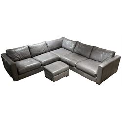 Sofa Workshop - five-seat corner sofa; matching footstool; upholstered in Italian grey leather 