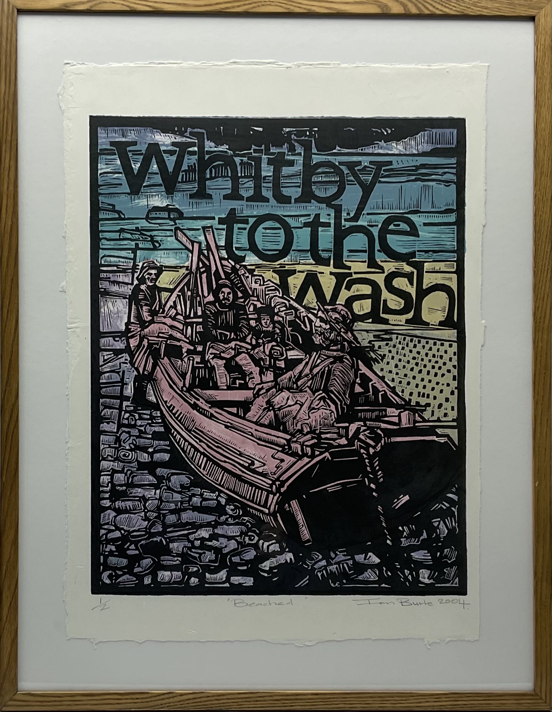 Ian Burke (Northern British 1955-): 'Beached' - Whitby to the Wash, limited edition woodcut on handmade paper signed titled dated 2004 and numbered 1/2 in pencil 68cm x 49cm 