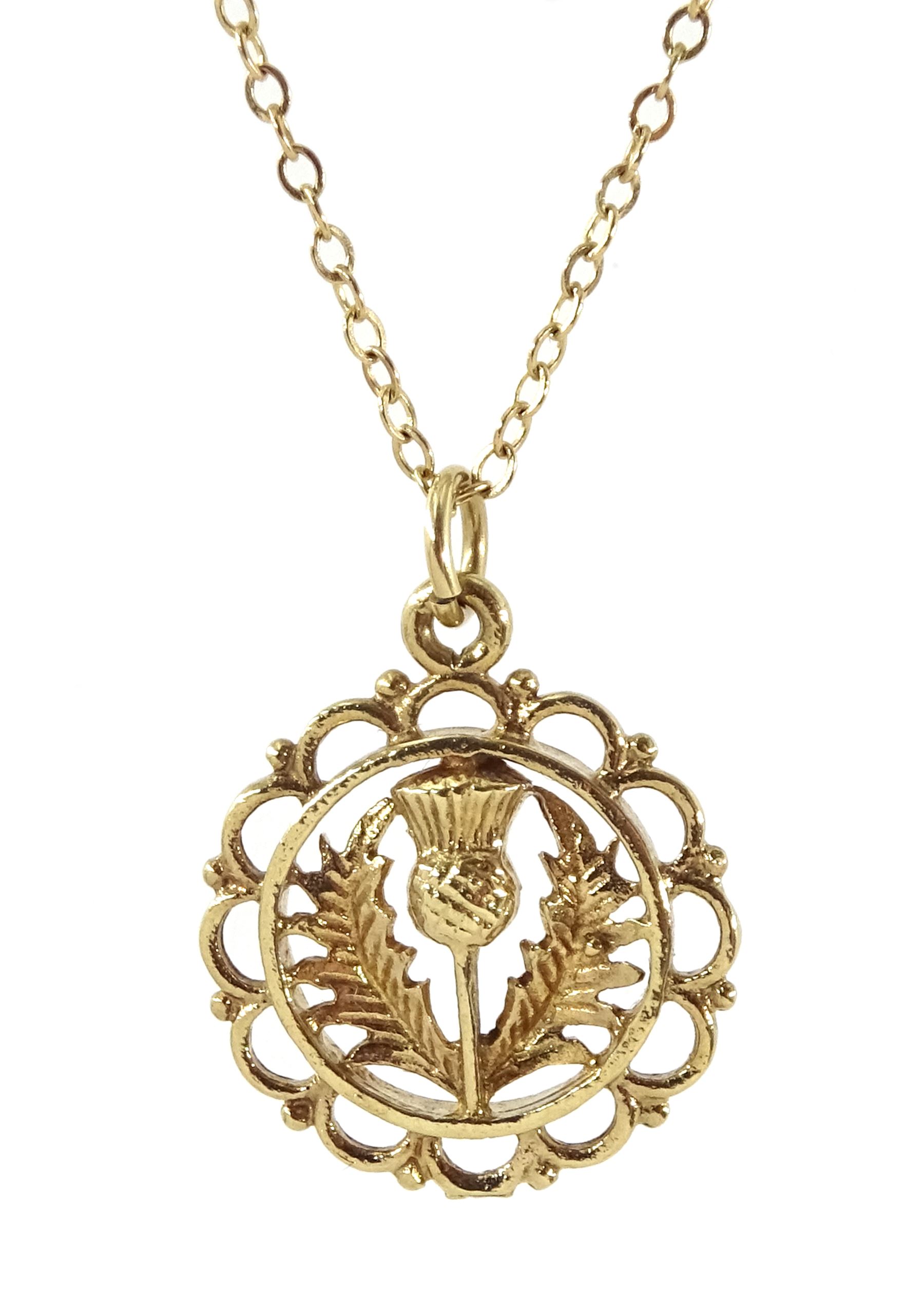 9ct gold thistle pendant necklace, hallmarked