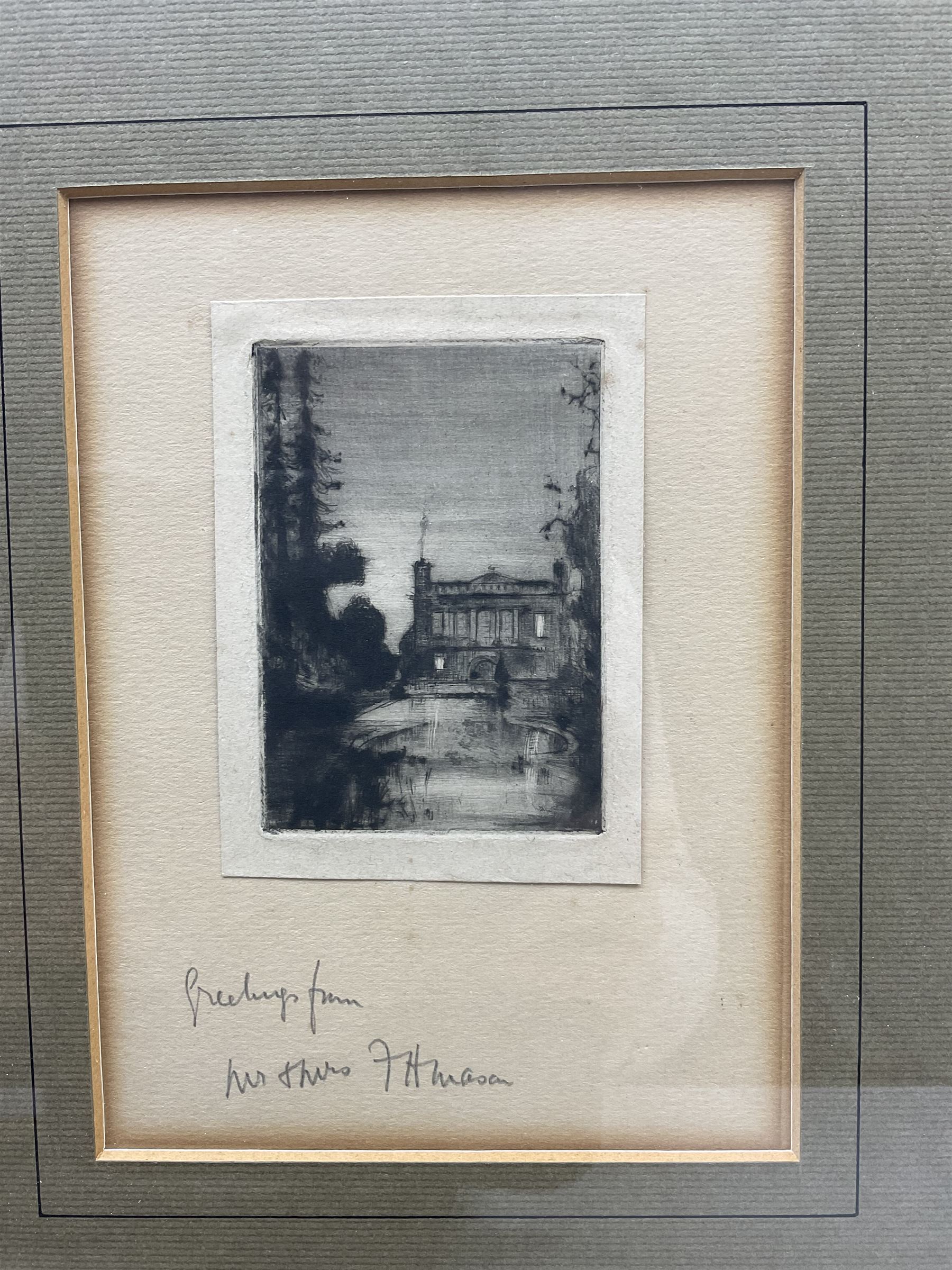 Frank Henry Mason (Staithes Group 1875-1965): Yorkshire Views - including 'Whitehall - Whitby', set of three etchings each bearing inscription, max 7cm x 10cm (3)