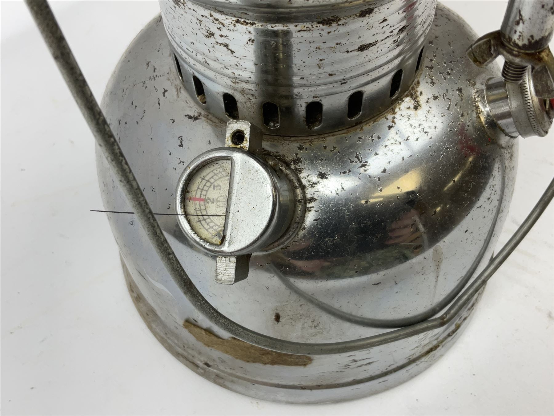 Copper and brass ship’s lamp marked ‘Anchor’, H25cm, Feuer hand storm lantern, Bialaddin Model 315 paraffin lamp and an Anchor lamp (4)