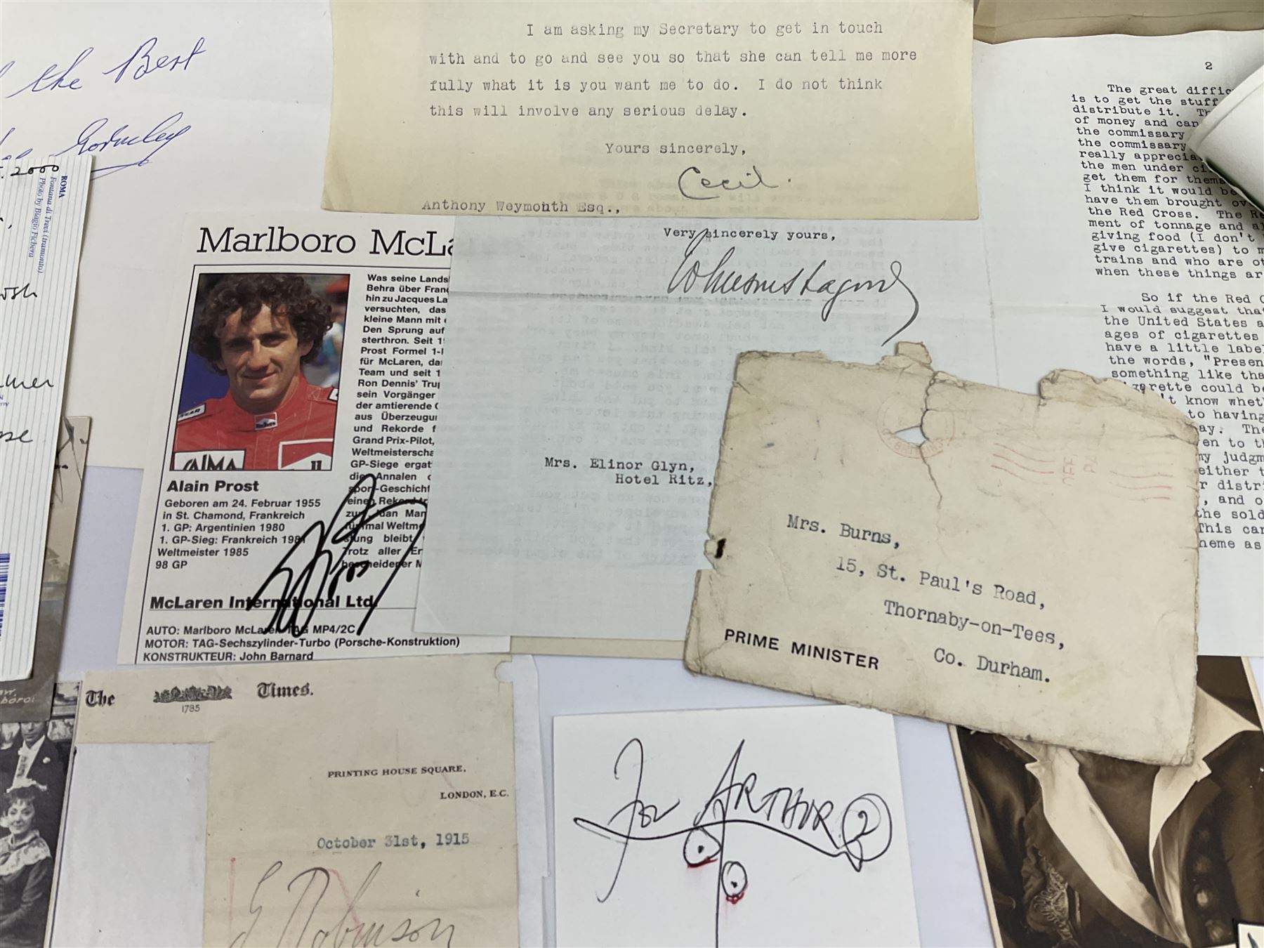 Approximately 500 autographs, signed letters, signed photographs etc from famous individuals including Duke Ellington, Ted Hughes, Daphne du Maurier, Archibald Sinclair, Marlene Dietrich, John Bright, Lord Hailsham and many others