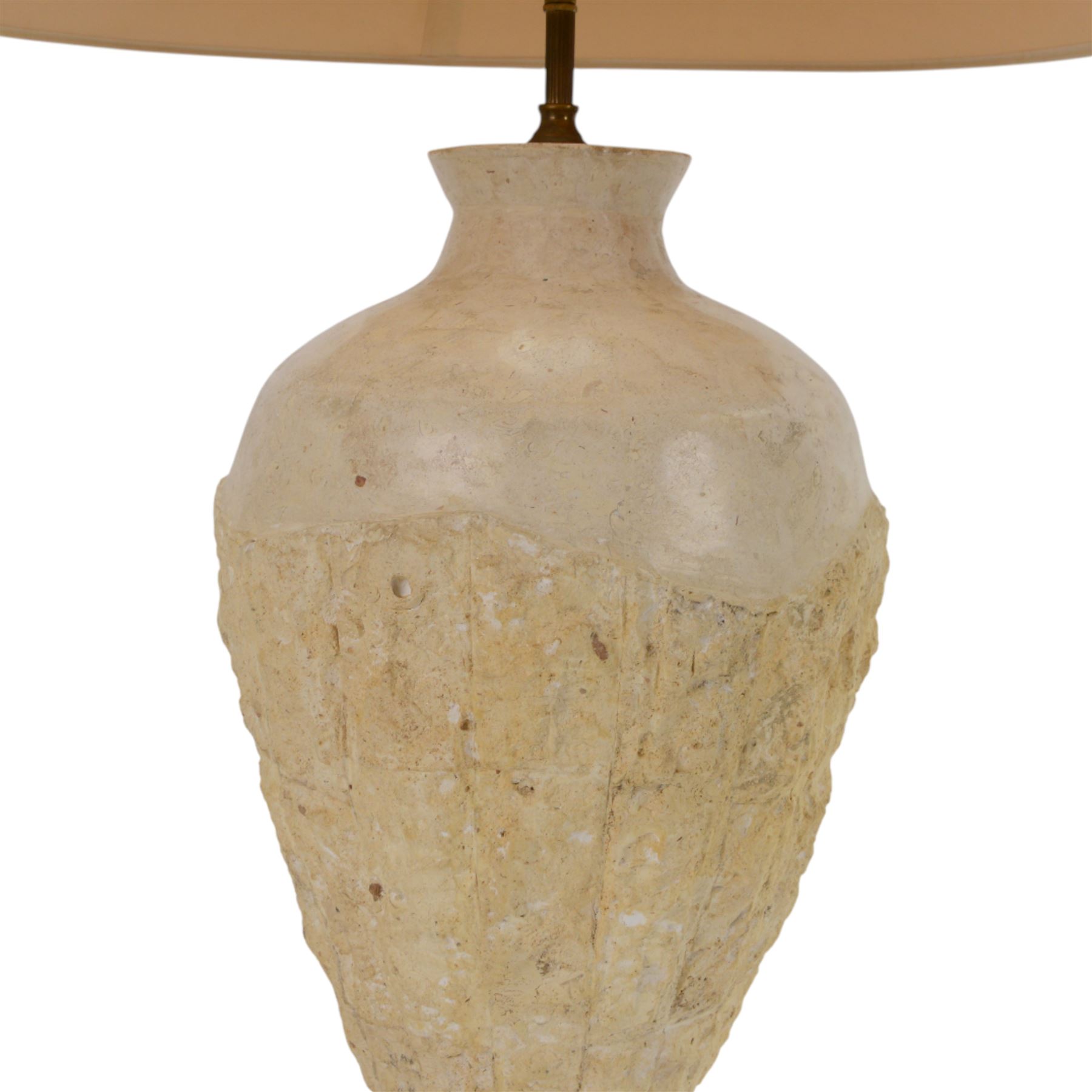 Composite table lamp, of  baluster form with textured detail and smooth neck, with shade, H76cm