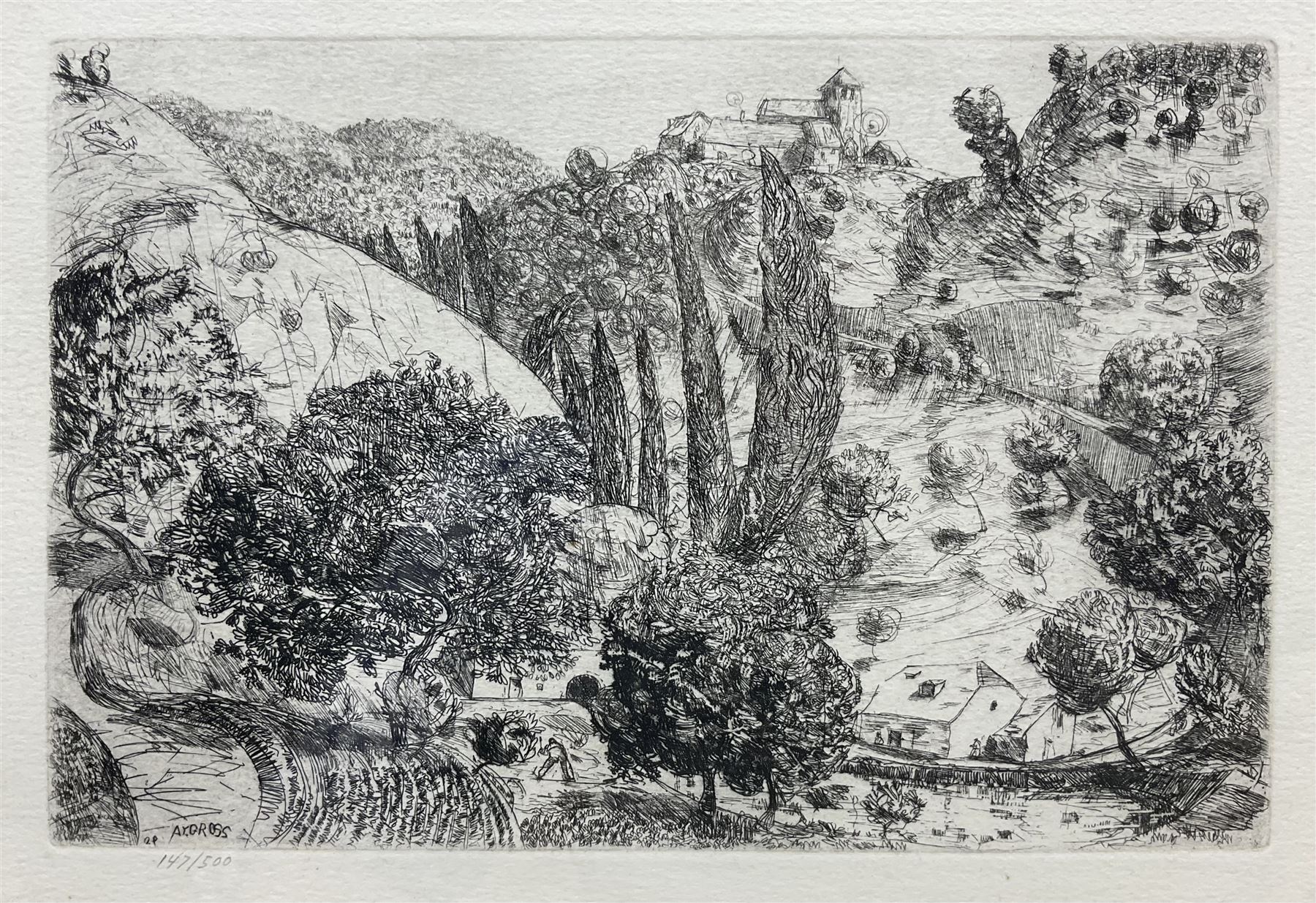 Anthony Gross CBE RA (British 1905-1984): 'Chasteaux Corrèze', etching signed in the plate, numbered 147/500 in pencil 15cm x 23cm