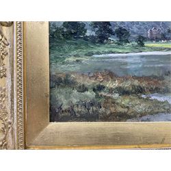 Frank Thomas Carter (British 1853-1934): Loch Landscape with Castle, oil on canvas signed 30cm x 45cm