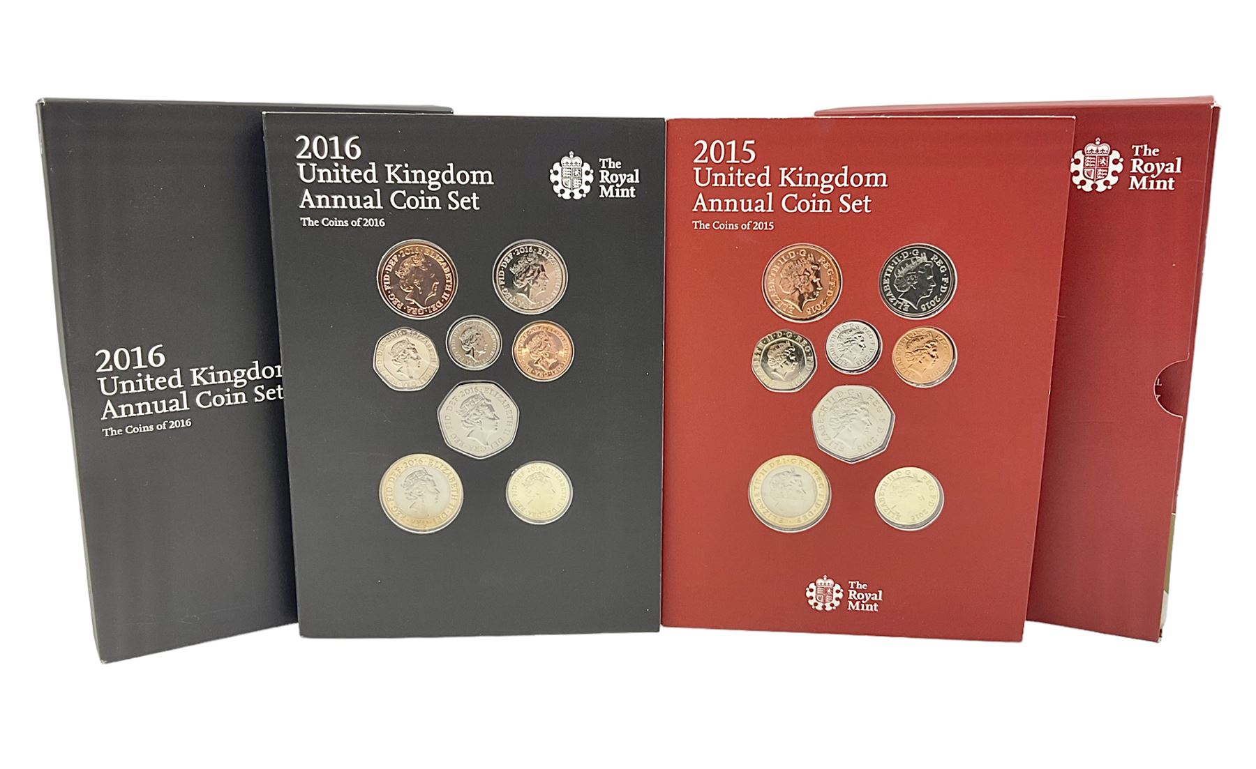 Two The Royal Mint United Kingdom Annual Coins Sets, dated 2015 and 2016, both in card folders with certificates