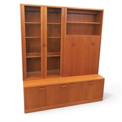 G-Plan - Mid 20th century teak modular wall unit, the upper section fitted with twin glaze...