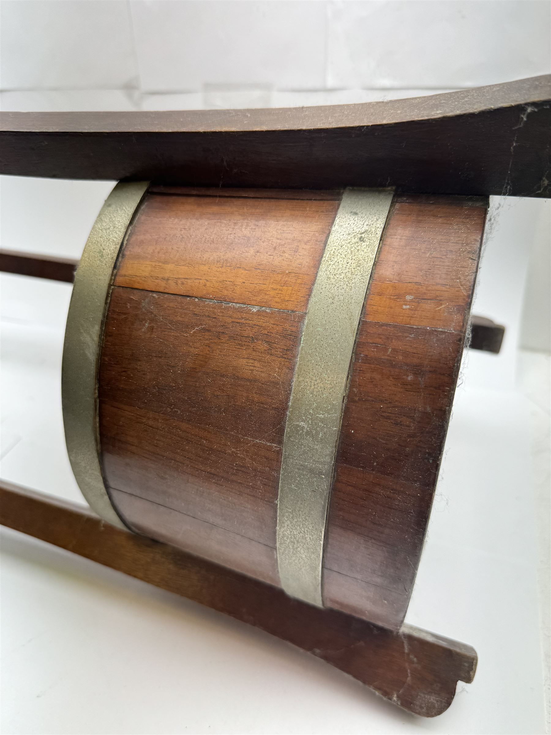 Wooden stick/umbrella stand of circular form with metal drip tray, H75cm