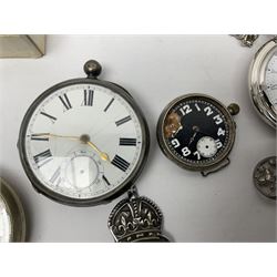 Pair of Georgian silver dress buttons, silver caddy spoon, silver fob medals, silver watches, set of six silver plated teaspoons, set of gilt buttons with ship design, etc