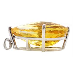 18ct white gold large pear shaped citrine pendant, hallmarked, citrine approx 47.00 carat