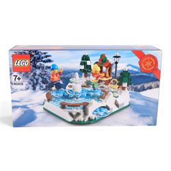 Five Lego sets, comprising Duplo Santa's Winter Holiday no. 10837, Christmas Decor Set no. 40604, Wintertime Carriage Ride no. 40603, Santa's Delivery Truck no. 40746 and Ice Skating Rink no. 40416, all boxed