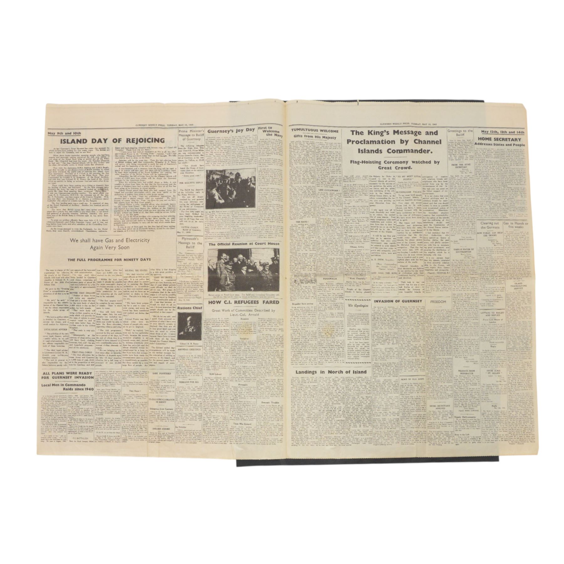 Guernsey Weekly Press, Tuesday May 15th 1945, together with two books on the occupied Channel Isles Swastika over Guernsey and Channel Islands Occupied  
