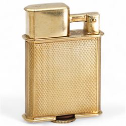 Art Deco 9ct gold Everest de Luxe lighter, with engine turned decoration, case by Stockwell & Co, London import mark 1930
