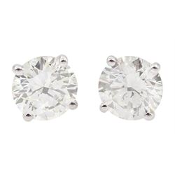 Pair of 18ct white gold round brilliant cut diamond stud earrings, hallmarked, total diamond weight approx 2.00 carat