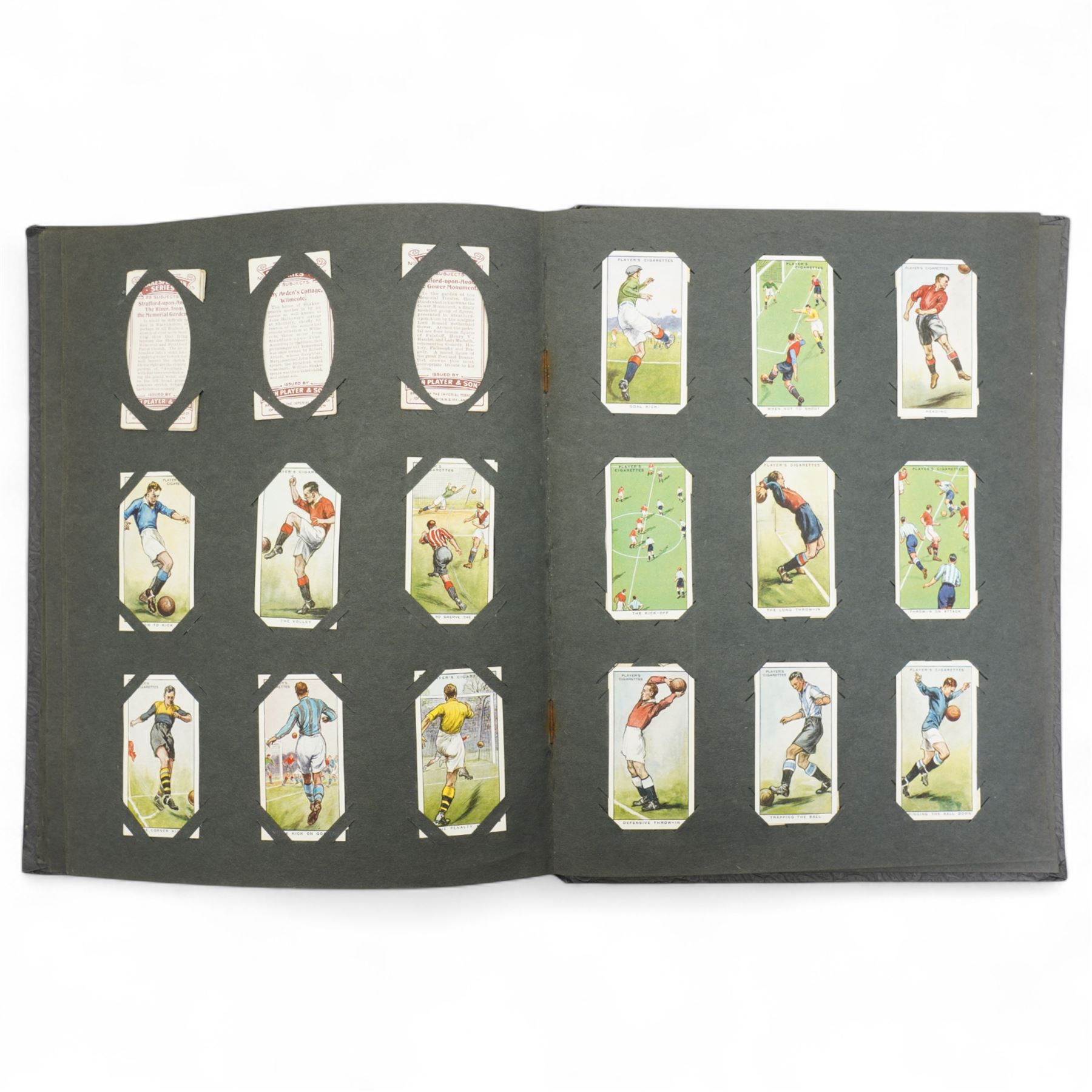 Cigarette card album and contents including set of 50 Players tennis, Hints on Association Football etc