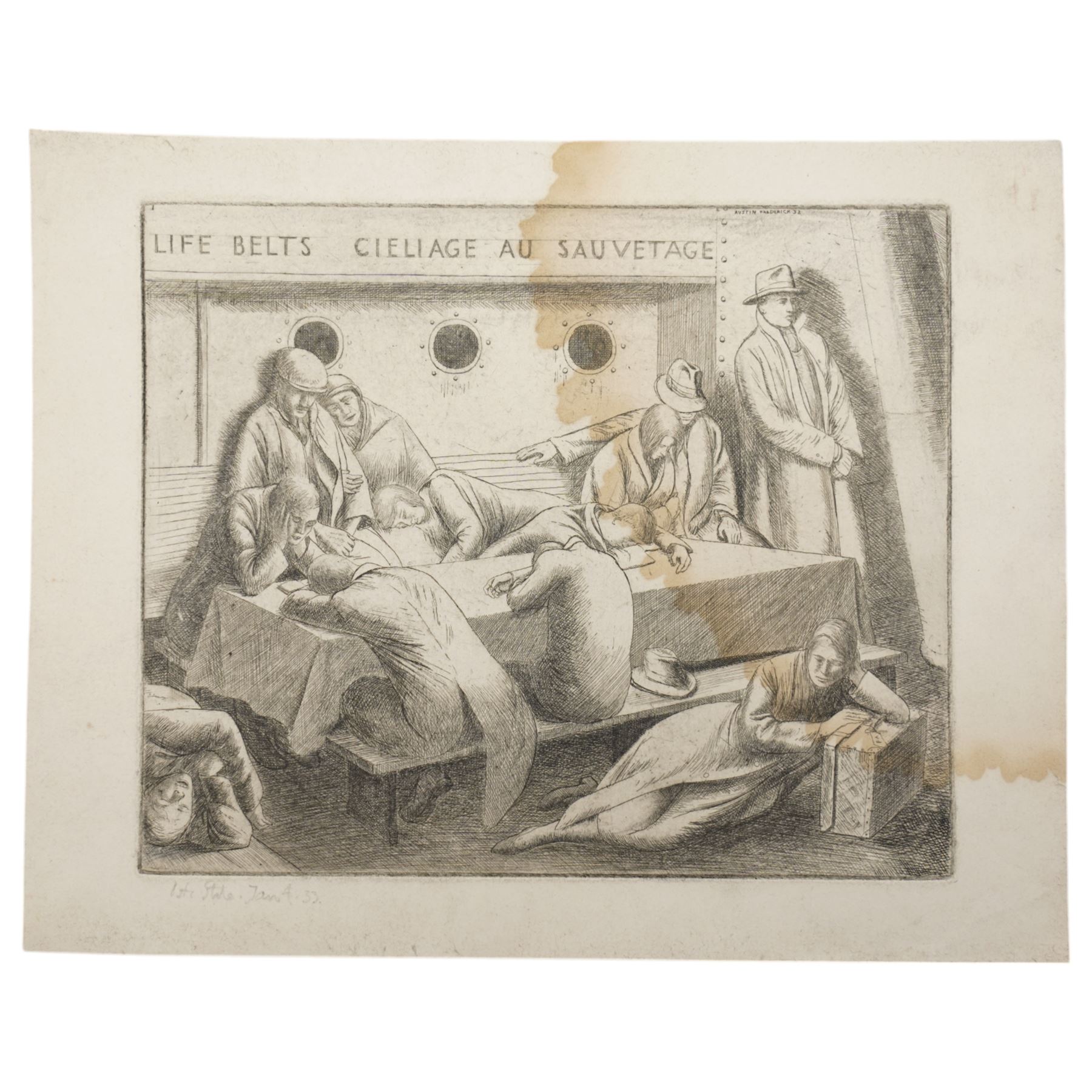 Frederick George Austin (British 1902-1990): The Despairing Voyage, first state drypoint etching signed and dated '32 in the plate 19cm x 23cm (unframed) 
Provenance: direct from the granddaughter of the artist