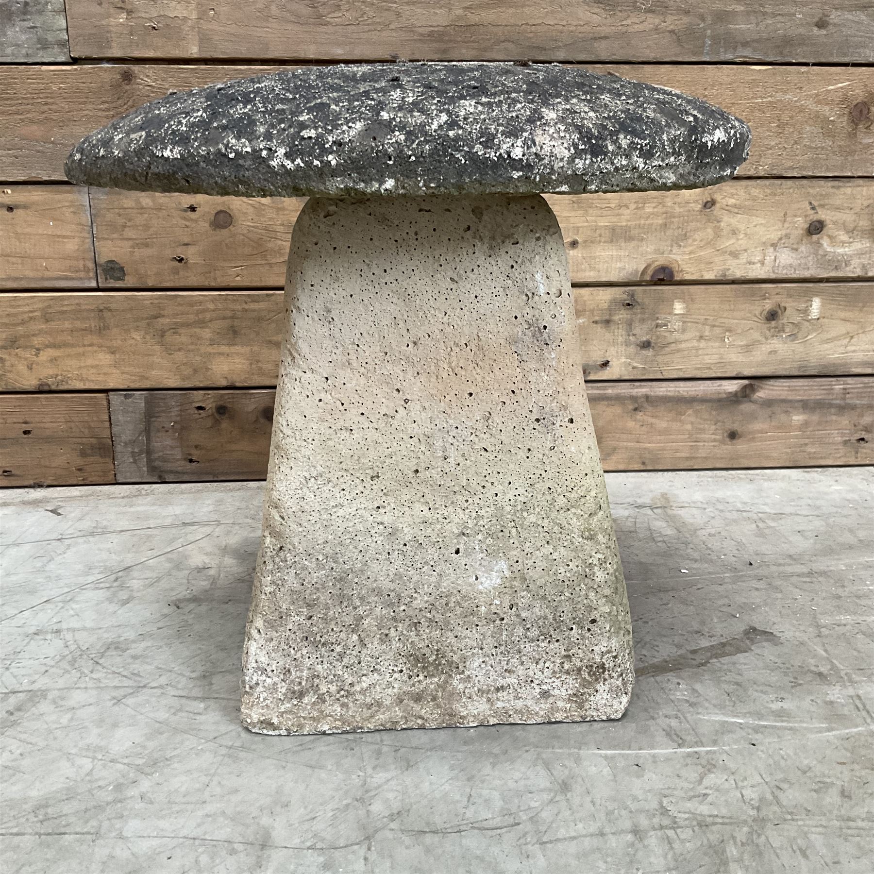 Small weathered cast stone staddle mushroom