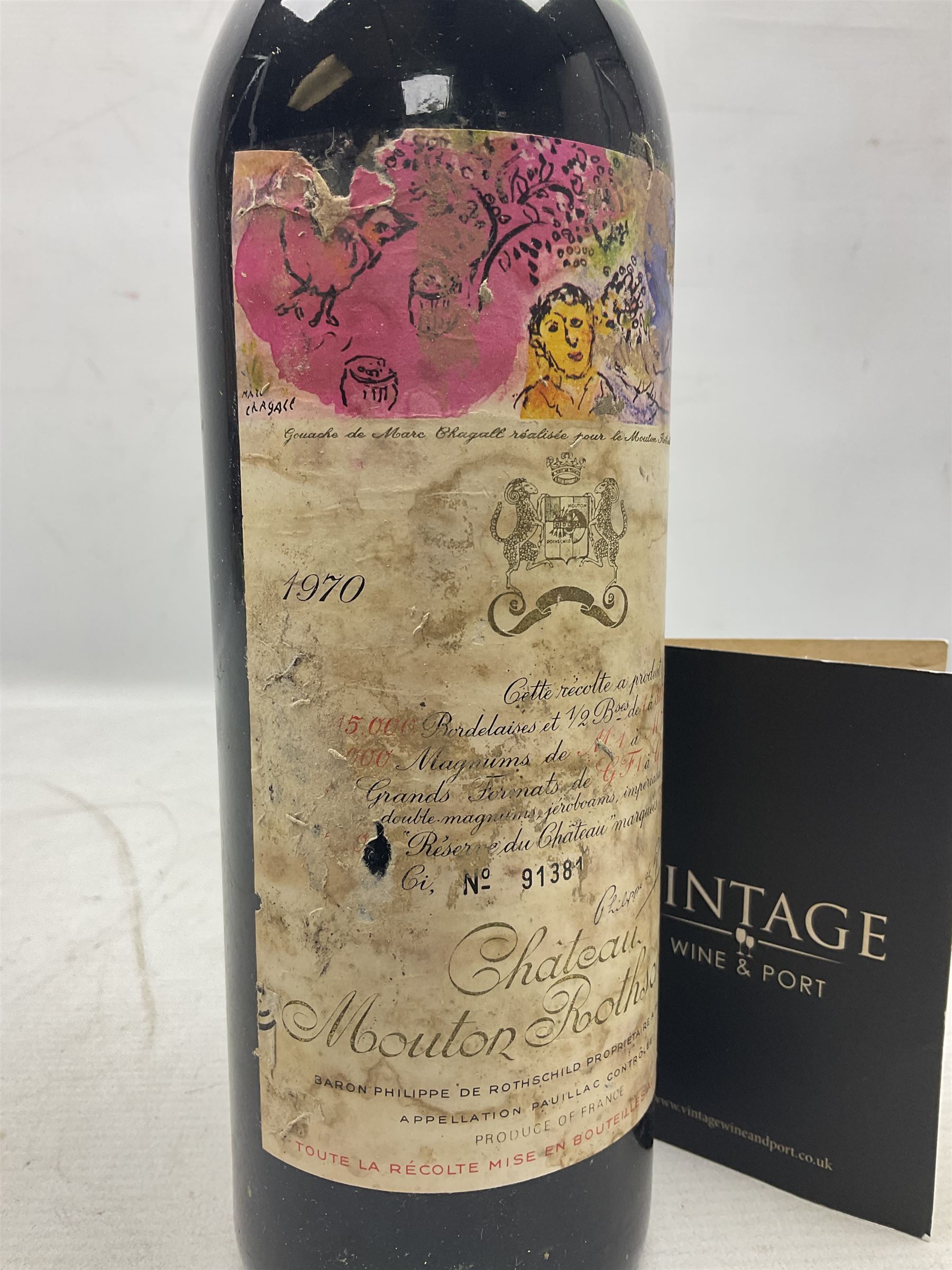 Chateau Mouton Rothschild, 1970, Grand Cru Classe Pauillac, unknown contents and proof 