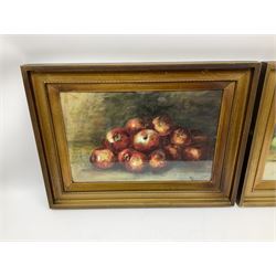 M Grieve (British 20th century): Still Life of Apples and Still Life of Mixed Fruit, pair pastel and watercolours signed 30cm x 45cm (2)
