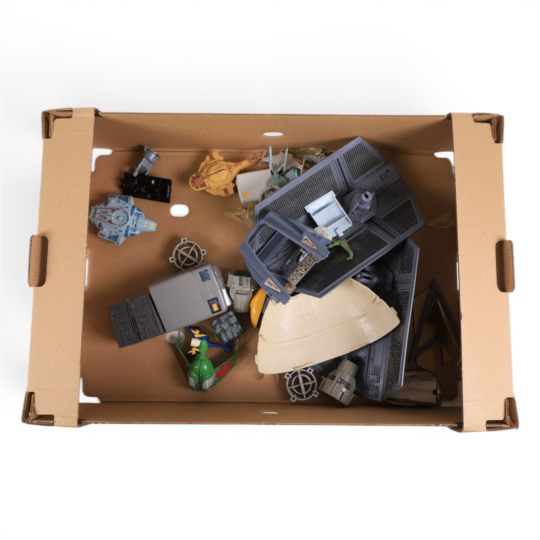 Four carded Playmates Star Trek figures, comprising Ensign Harry Kim, Galaxy Collection Kirk, Original Spock and Spock, together with a small collection of loose Star Trek models and star ships
