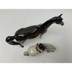 Beswick Champion of Champions Hereford bull figure no 1360, Beswick Norman Thelwell An Angel on Horseback no 2704A, and three other Beswick figures to include Arab Bay horse, Mallard and Comical Duck Family, all with printed or impressed marks beneath, largest H17.5cm