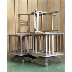Pair of early 20th century stained pine table top revolving bookcases, (H39cm, 36cm x 36cm) together with a beech framed folding child's chair (H55cm) - COLLECTION BY APPOINTMENT FROM: The White House, Thirsk Road, Easingwold, York, YO61 3NF - CALL 01723 507111 TO ARRANGE