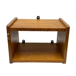 'Mouseman' two tier oak wall hanging shelf, carved with mouse signature, by Robert Thompson of Kilburn