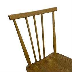 Ercol - set of three elm and beech model '391 All-Purpose Windsor Chairs', stick-back kitchen dining chairs