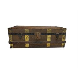 Early 20th wooden and metal bound trunk
