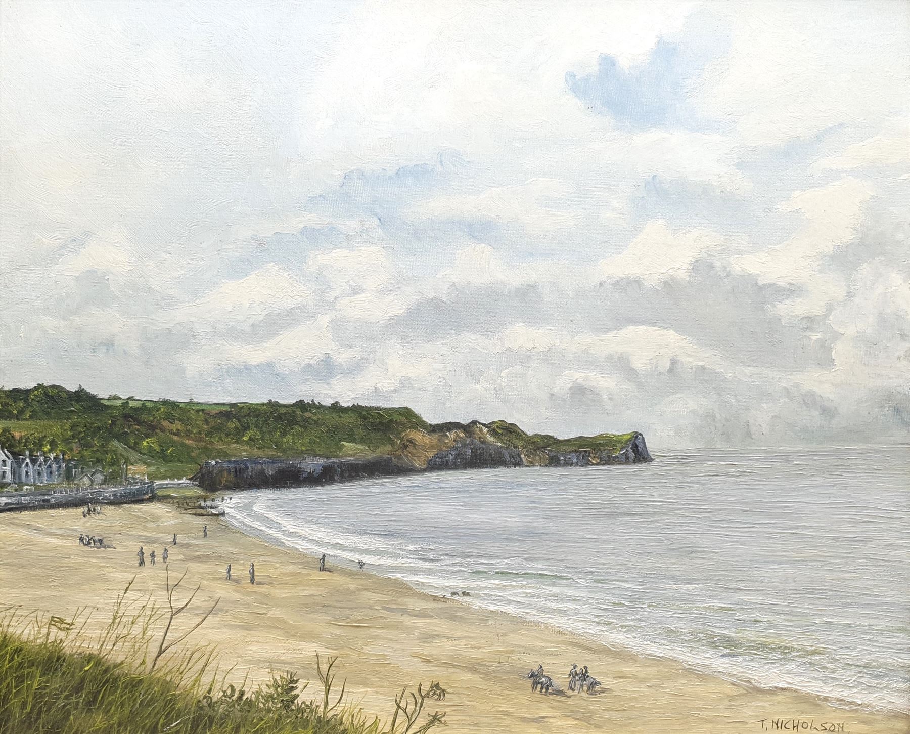 T Nicholson (British 20th century): Sandsend near Whitby, oil on artist's board signed 45cm x 55cm