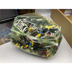 Lego - ten kits comprising Harry Potter Magic Mirror 4702; Extreme Team Rocket Car/Plane 6580; two Adventure Egypt Cars 5918; Adventure Egypt Bi-Plane 5928; Adventure Egypt Tombs and Car 5919 in golden Tutankamun box; Castle Knight with Horse & Cart 6016; Castle Witch & Fireplace 2872; Castle Robin Hood Hideout 6054; and Pirate Ship 6285; together with over 3.5kg of loose animals, characters and bricks etc; all unboxed