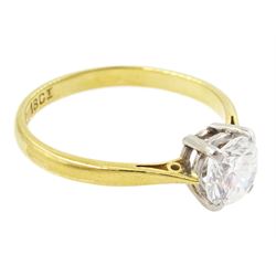 Gold single stone round brilliant cut diamond ring, stamped Plat 18ct, diamond approx 0.90 carat
