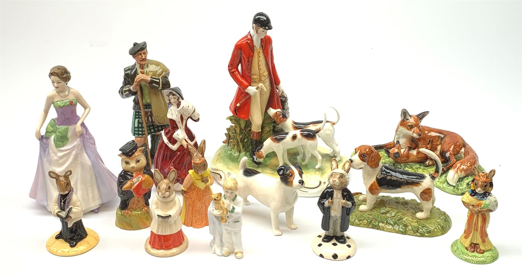 A group of various figurines, comprising five Royal Doulton Bunnykins
