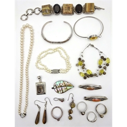 Silver pearl and stone set jewellery