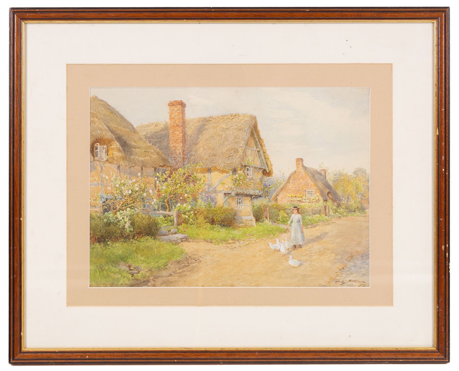 Fritz Althaus (AKA Friedrich Bernhard Althaus and Frederick Bernard Kerr) (British 1863-1962): Village Street with Girl and Ducks, watercolour signed and dated '03, 24cm x 34cm