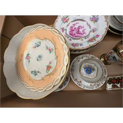 19th century and later ceramics, including cabinet plates, together with Continental vases, Copeland cups and other ceramics, in three boxes