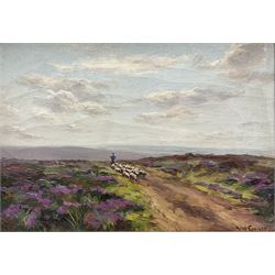 Augustus William Enness (British 1876-1948): Henrietta Street East Cliff Whitby and Driving Sheep on a North Yorks Moorland Track, pair oils on canvas one signed the other signed with initials 24cm x 34cm (2)