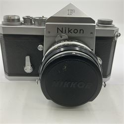 Nikon F 'Red Dot' NKJ plain prism camera body, serial no.6600892, circa 1965, with 'Nippon Kogaku Japan NIKKOR-S  Auto 1:2 f=5cm' len, serial no. 555489
