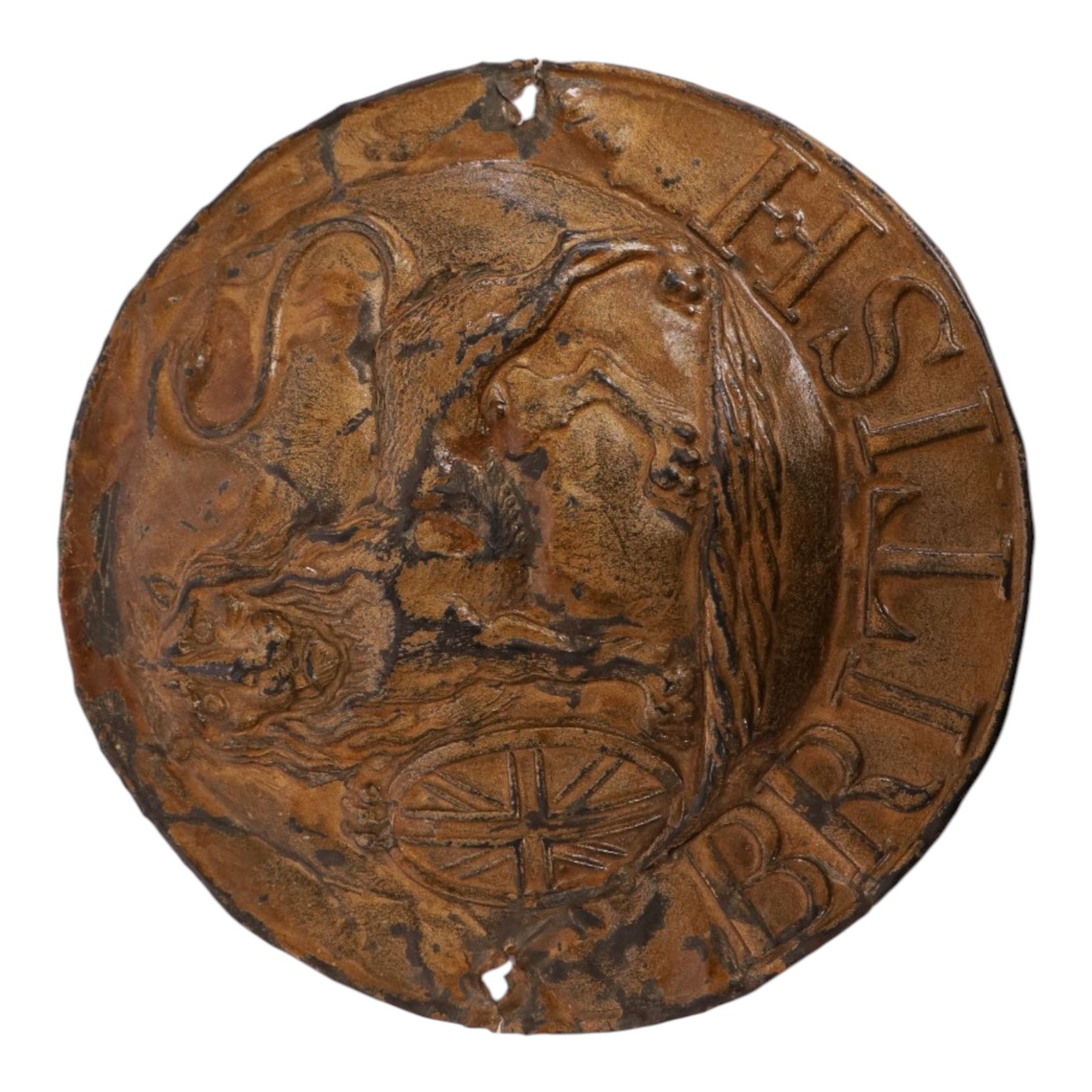 Two 19th century fire insurance marks, comprising tin County Fire Office, mounted upon oak backing, Lead Royal Exchange Assurance, mounted upon circular oak frame, together with a Milners' Fire Resisting Safe plaque, 