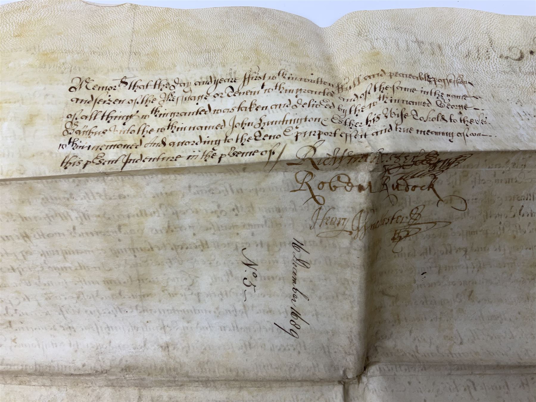 Three 17th/18th century manuscript deeds on vellum relating to properties in Bowling Alley Lane, Hull - one dated 16/12/1689 with seal 44 x 65cm; mortgage dated 20/2/1711 56 x 74cm; and assignment of mortgage dated 5/5/1727 with seal; all folded (3)
