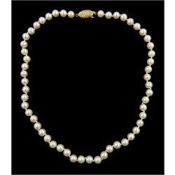 Single strand cultured white pearl necklace, with 9ct gold clasp and additional loose pearls