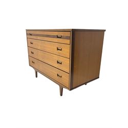 Butilux - mid-20th century teak chest, fitted with five graduating drawers, the top with horizontal reeding decoration, raised on tapering supports