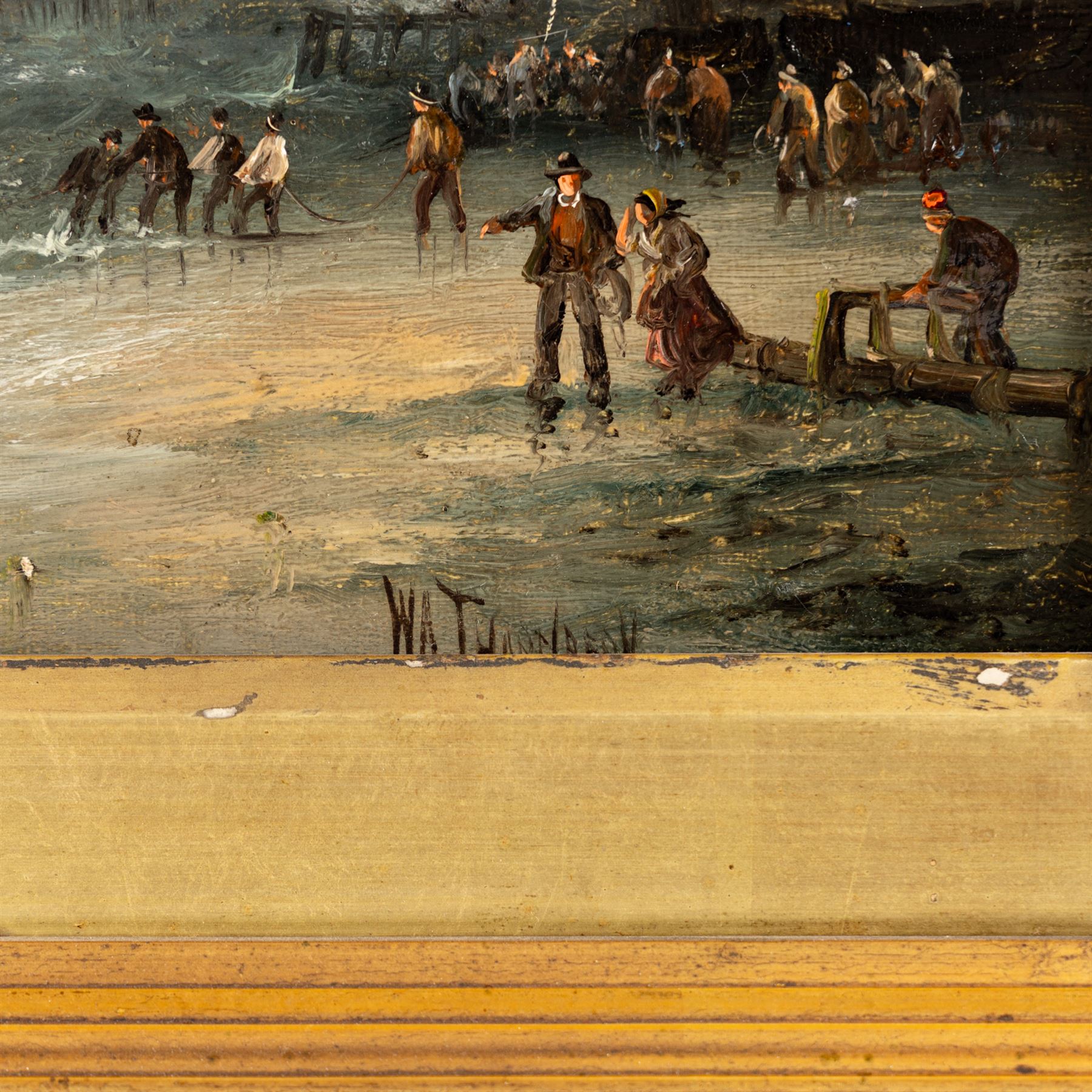 William Anslow Thornley (British fl.1858-1898): 'Rough Weather - North Bay Scarborough', oil on canvas signed with pseudonym WA Thornbery, titled on the stretcher verso 24cm x 44cm