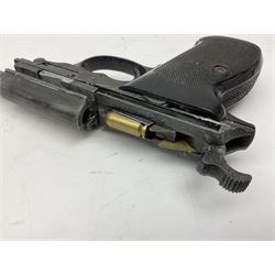 Modern Remington .44 calibre percussion brass framed army revolver, possibly by Uberti, with 16cm octagonal barrel, No.225; partially deactivated to old specification with no certificate L36cm overall; together with a die-cast copy part model of a Walther P38 semi automatic pistol (2) RFD ONLY