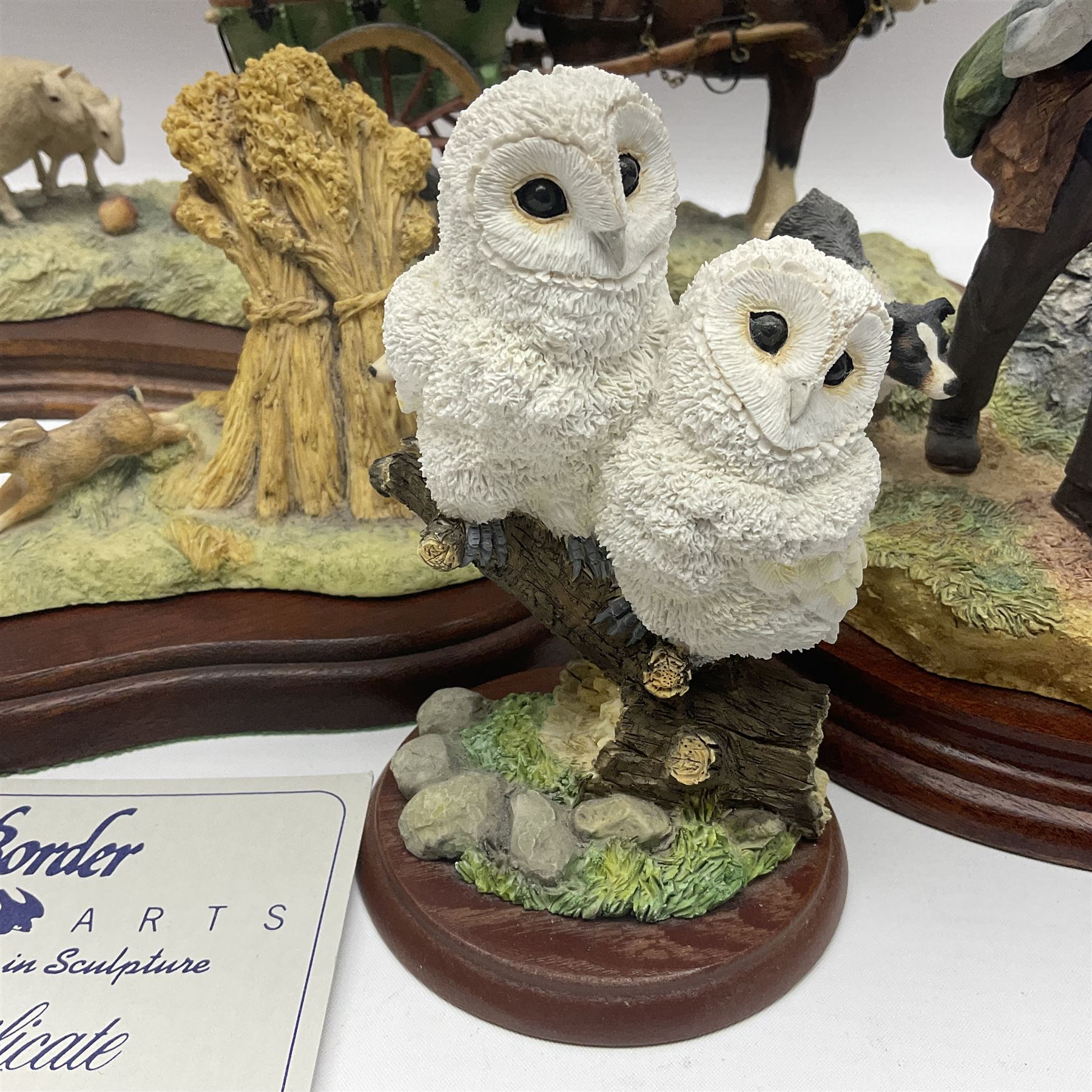 Collection of Border Fine Arts figures, comprising limited edition Supplementary Feeding 943/1750, On The Hill B0877, Run Rabbit Run JH42, James Herriott Studio Collection Venturing Out A22942 and Barn Owlets A25053, two with certificates (6)