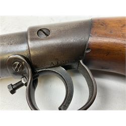 BSA .177 air rifle with top loading under lever action, walnut stock carved with chequered BSA logo to grip, serial no.A1203 L102cm