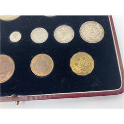 King George VI 1937 specimen coin set, fifteen coins from farthing to crown including Maundy money, in the original case