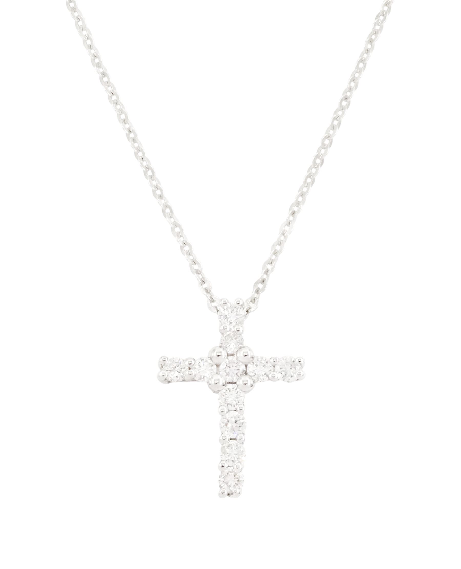 18ct white gold diamond cross pendant necklace, the cross pendant set with eleven round brilliant cut diamonds of approx 0.20 carat, on a trace link chain necklace